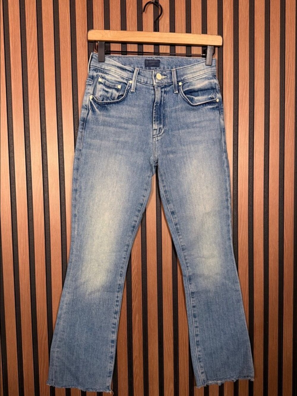 Mother Jeans 24 Womens Blue Remedy The Insider Ankle Fray 5 Pocket Denim